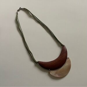Vintage Wooden Shell Half Crescent Moon Boho Tribal Artisan Necklace Hand Made
